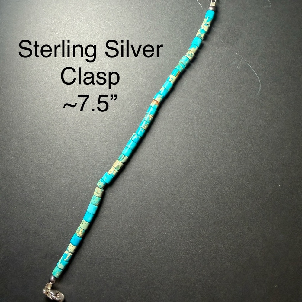 Sterling Silver Clasp Turquoise Heishi Bead Bracelet - 7.5"